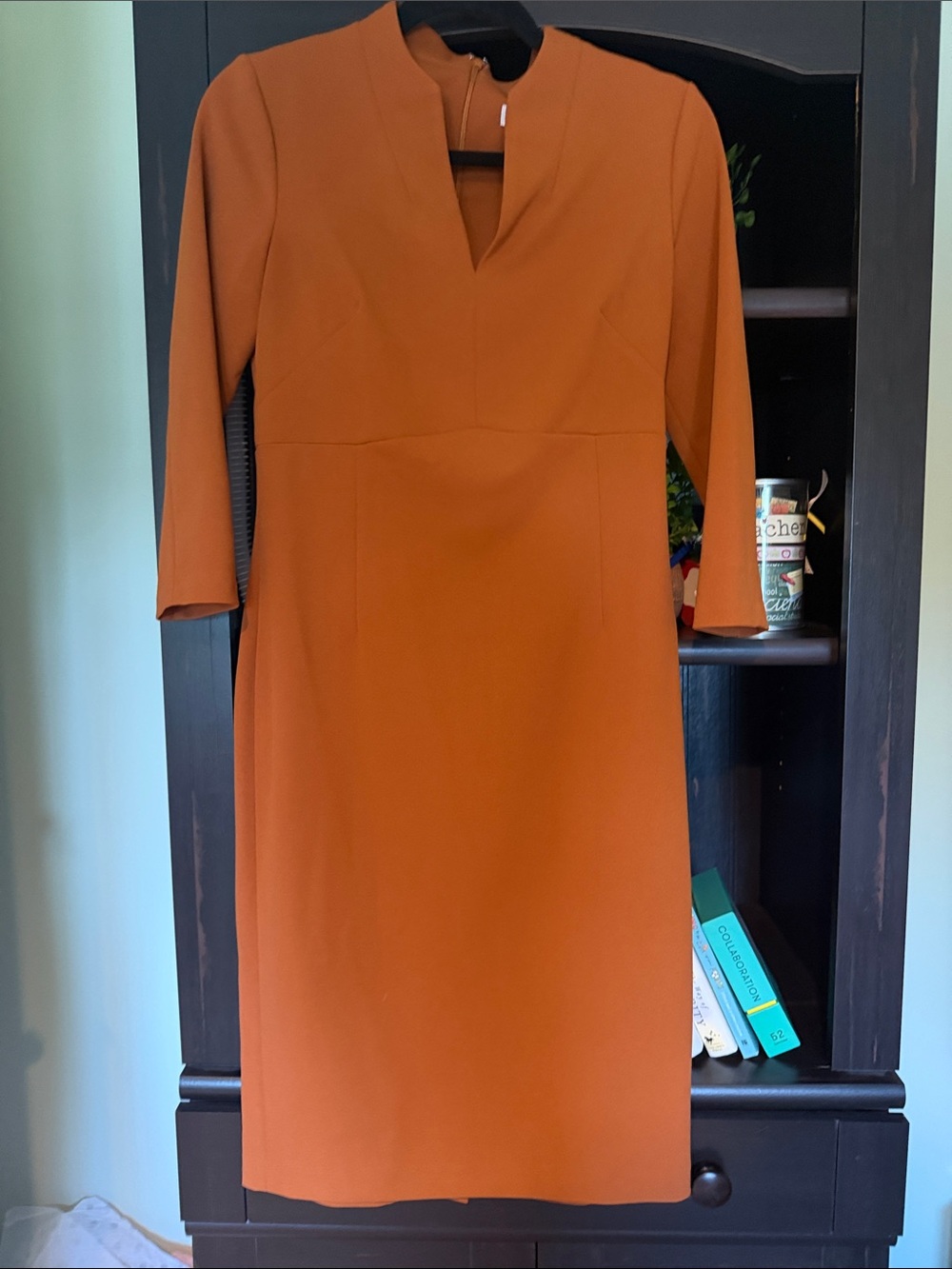 Calvin Klein Long-Sleeve Rust Orange Sheath Dress